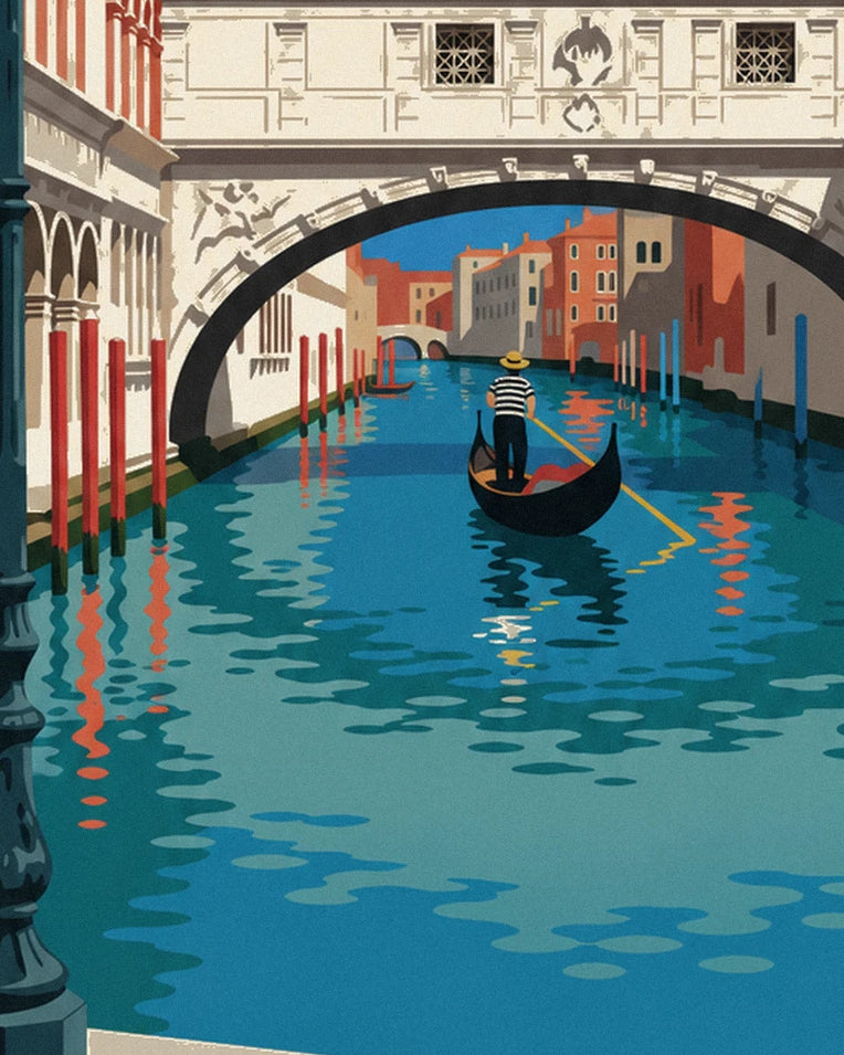 Poster gondel onder de Brug der Zuchten in Venetië: detail in close-up