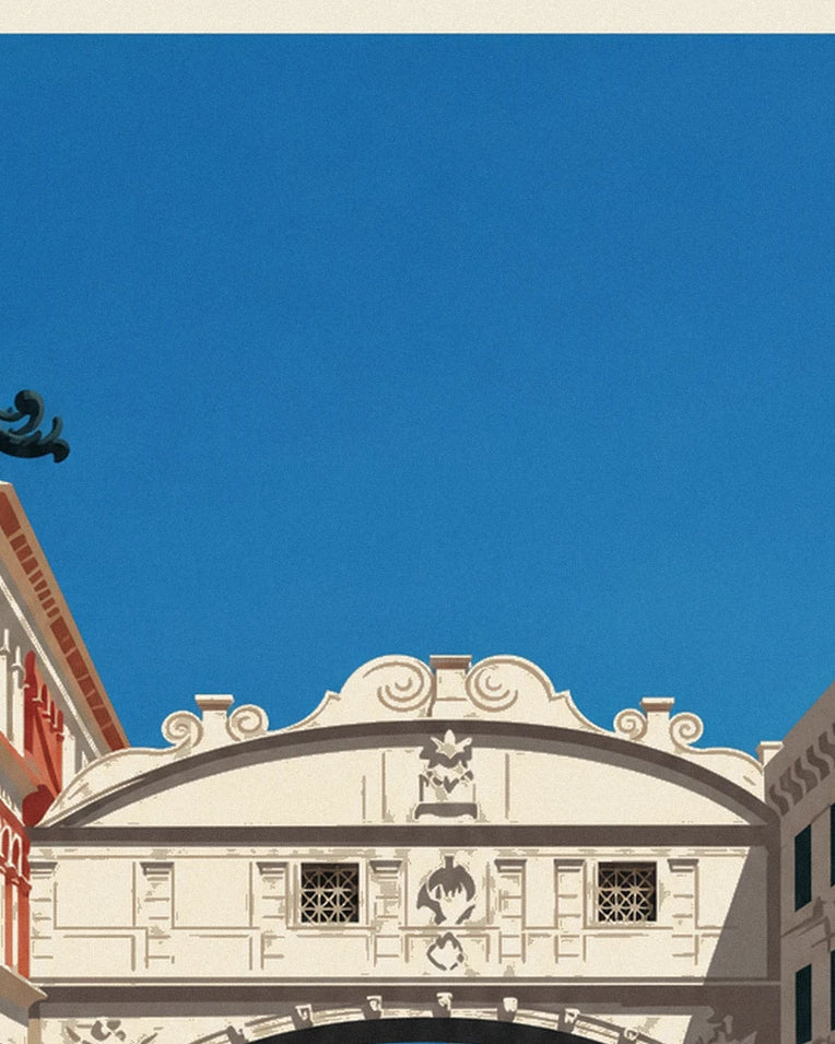 Poster gondel onder de Brug der Zuchten in Venetië: detail in close-up