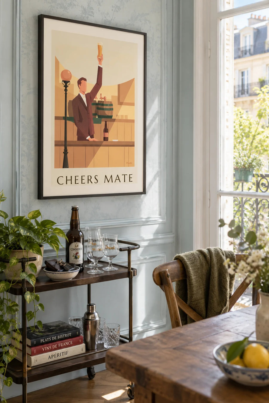 Affiche bière artisanale et homme en costume rayé : encadrée au mur