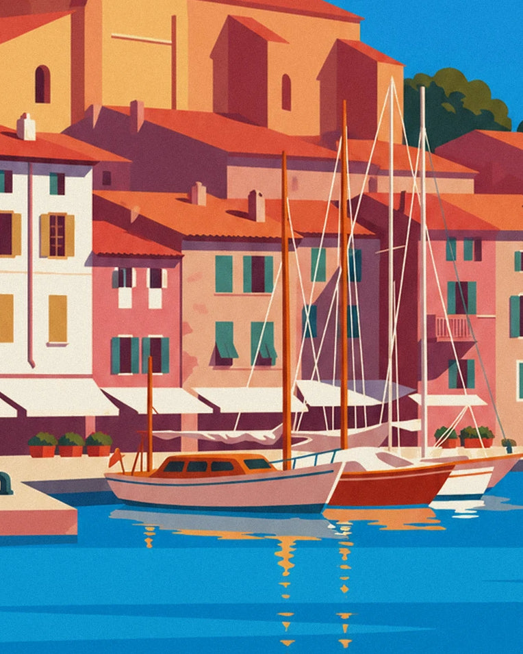 Sailboats moored in Saint-Tropez Old Port poster: close-up detail