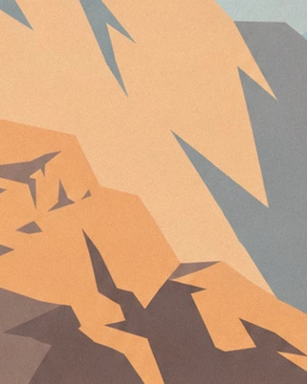 The orange rock faces and their angular grey shadows