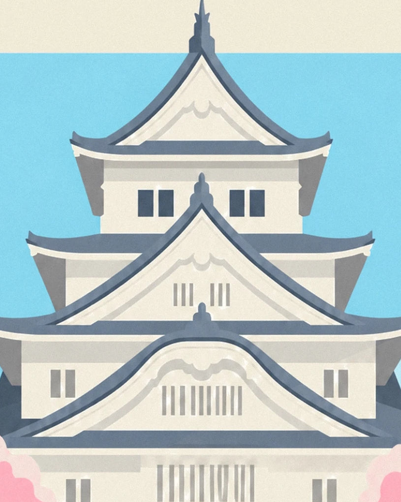 Les toits courbés bleu ardoise et les façades claires du château de Himeji