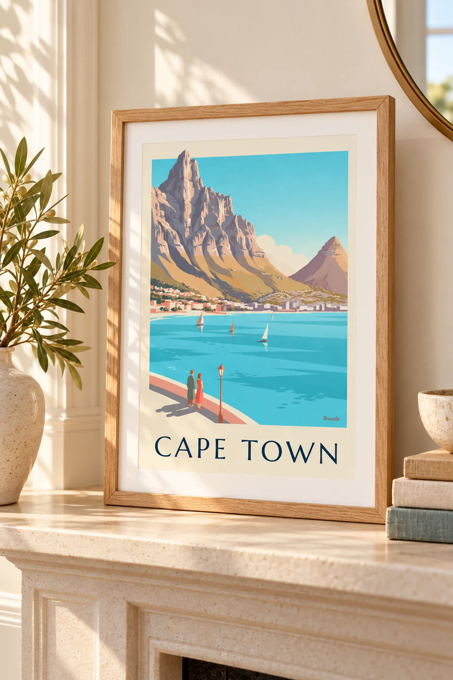 Affiche montagne de la Table et Lion's Head au Cap : petit format A4 encadré