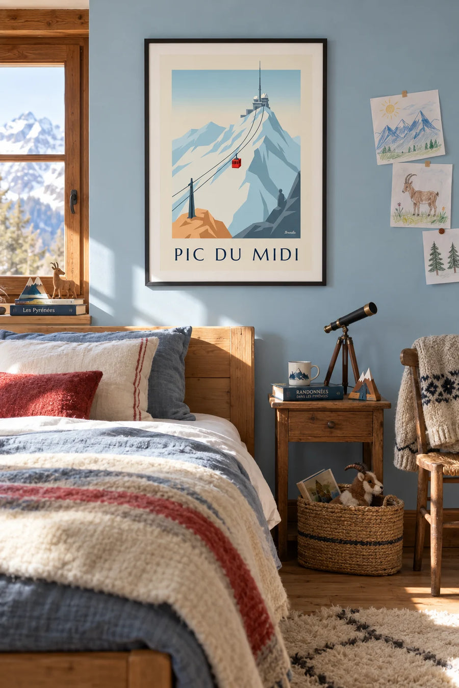 Affiche téléphérique du pic du Midi de Bigorre : encadrée au mur