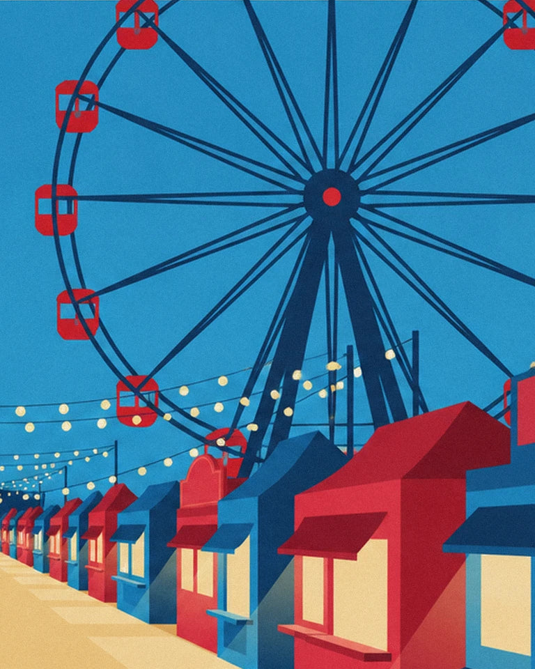 Poster rood-wit gestreepte popcornmachine op de kermis: detail in close-up