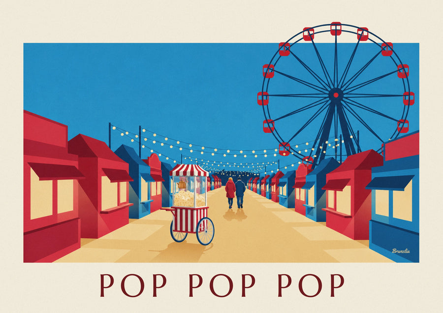 Poster rood-wit gestreepte popcornmachine op de kermis