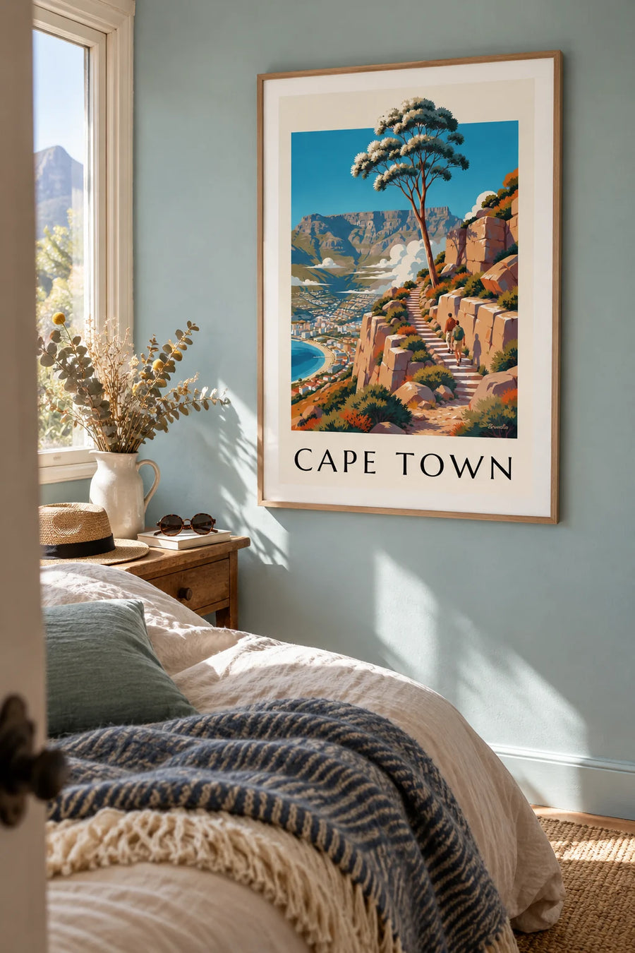 Poster wandeling op de Tafelberg in Kaapstad: ingelijst aan de muur