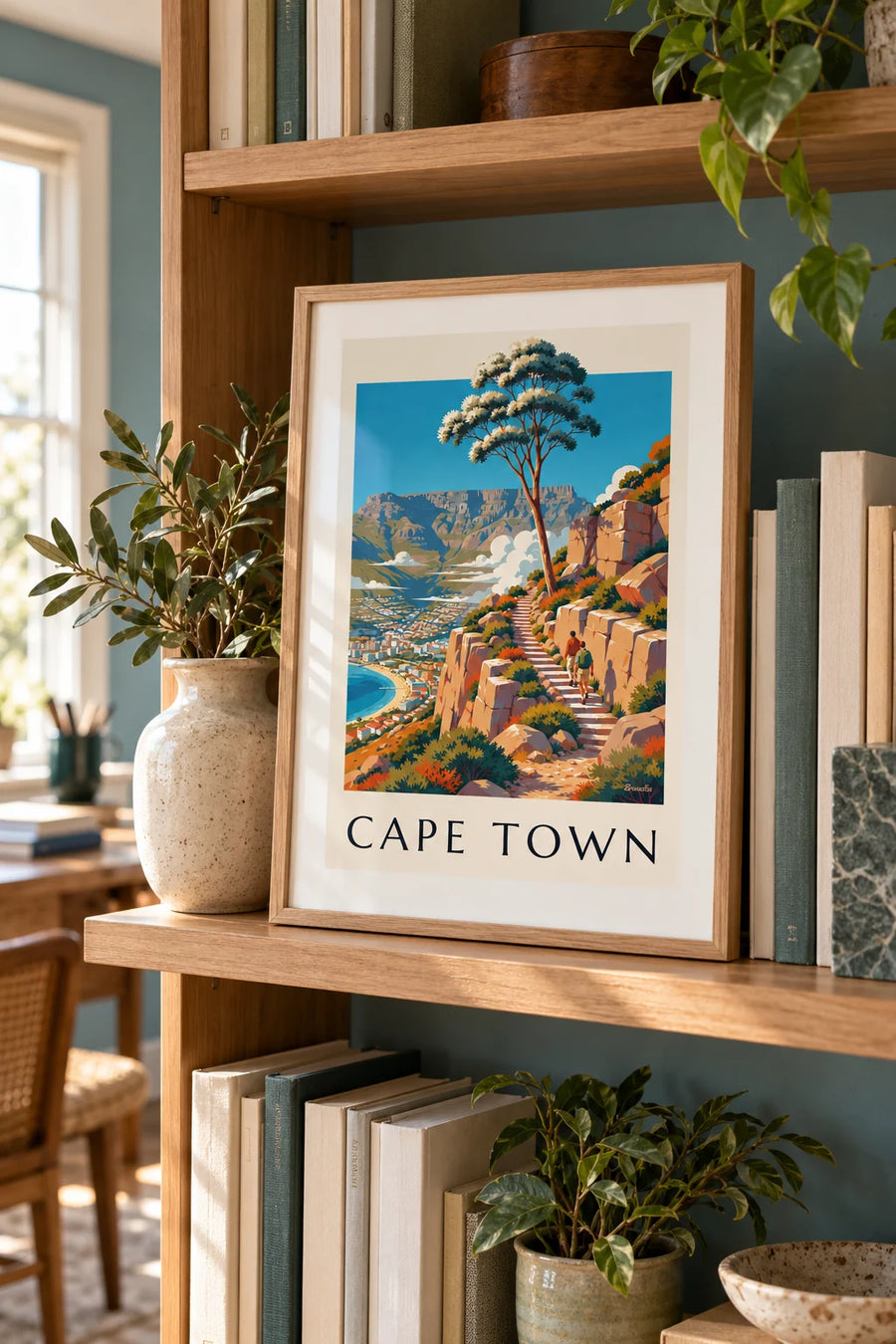 Poster wandeling op de Tafelberg in Kaapstad: klein formaat A4 ingelijst