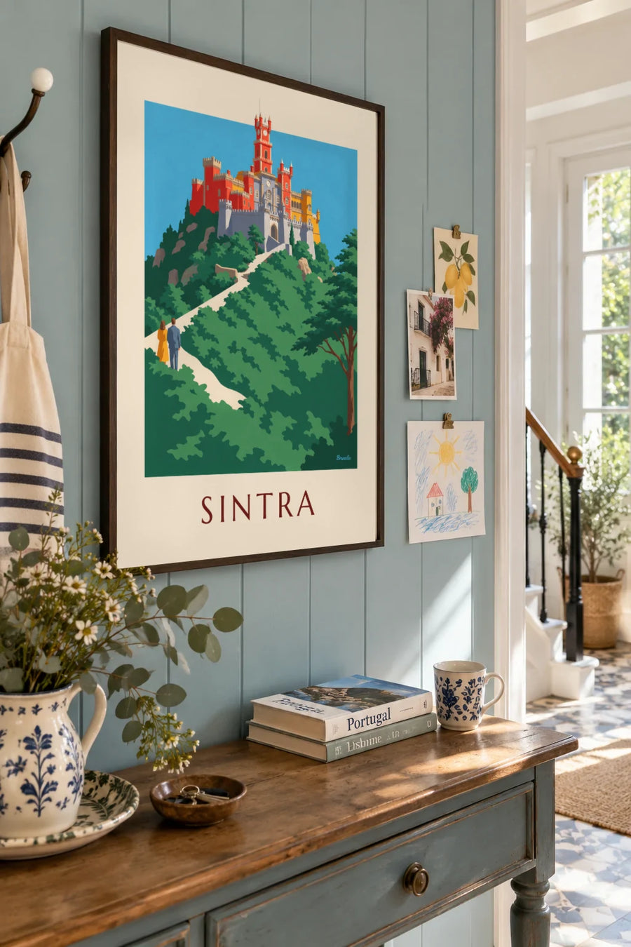 Poster of Pena Palace perched above the forests of Sintra: framed on the wall