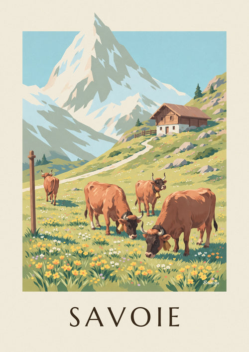 Poster Tarentaise-koeien op de alpenweiden van Savoie: de hele poster