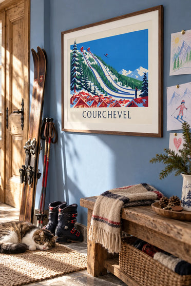 Poster schansen voor skispringen van Courchevel in Le Praz: ingelijst aan de muur