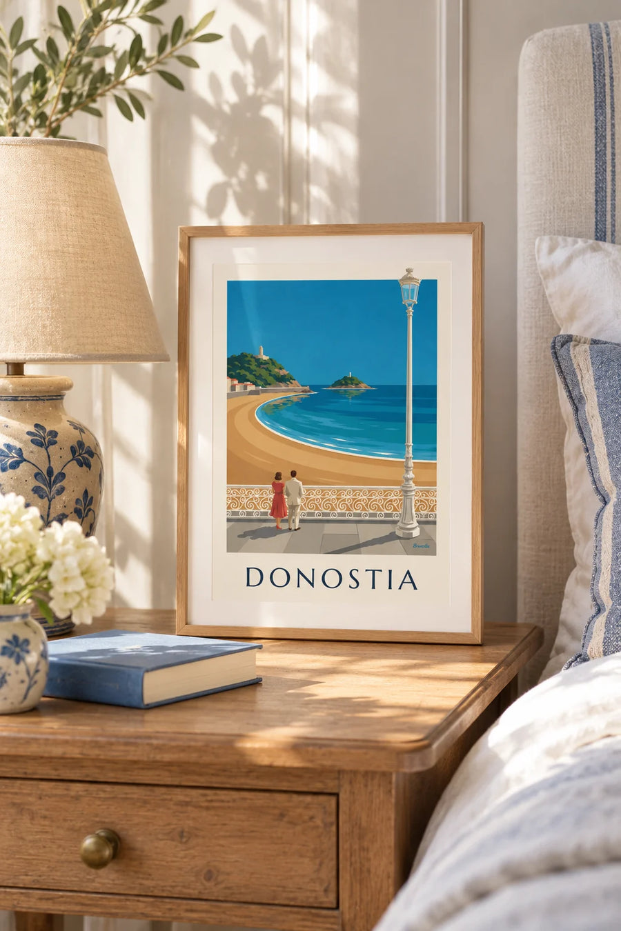 Poster strand La Concha in San Sebastián: klein formaat A4 ingelijst