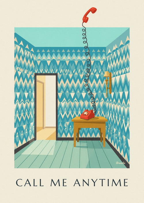 Poster of a rotary dial telephone on an entryway table: the full poster