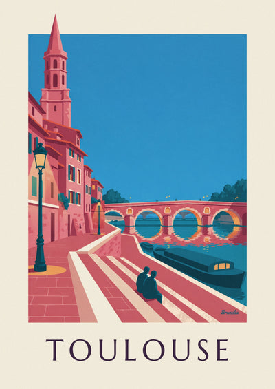 Affiche Pont-Neuf et quai de la Daurade à Toulouse au crépuscule : l'affiche entière