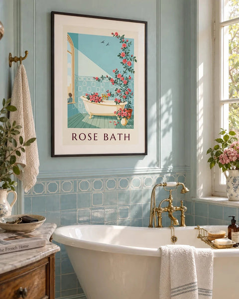 Affiches salle de bain : affiche de la collection encadrée dans un intérieur