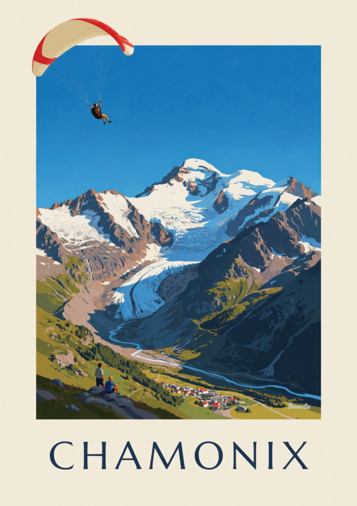 Poster paragliding in Chamonix en de Mont Blanc