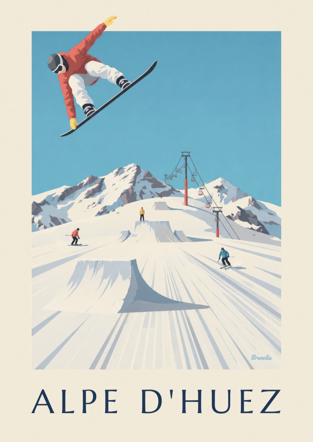 Poster Alpe d'Huez, skiërs en snowboarders