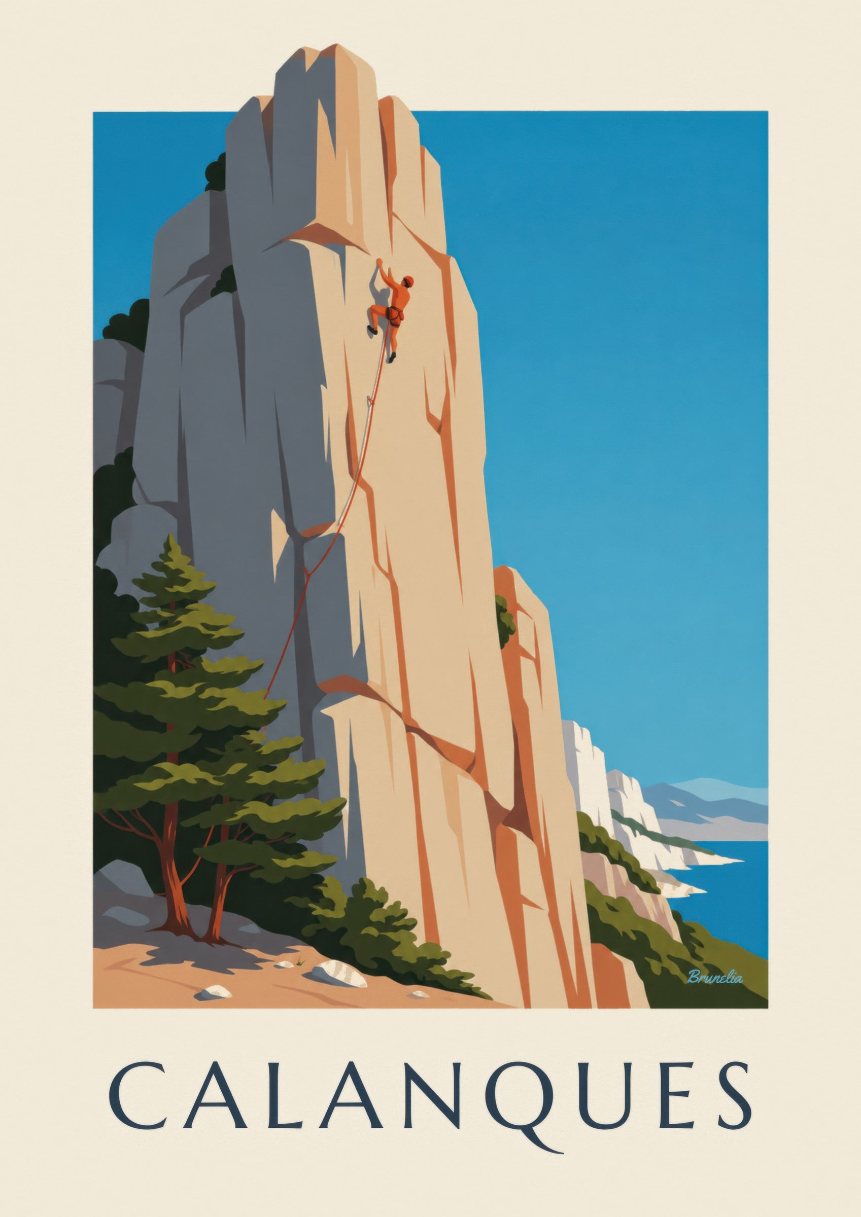 Affiche escalade dans les calanques de Marseille | Brunelia: detail in close-up