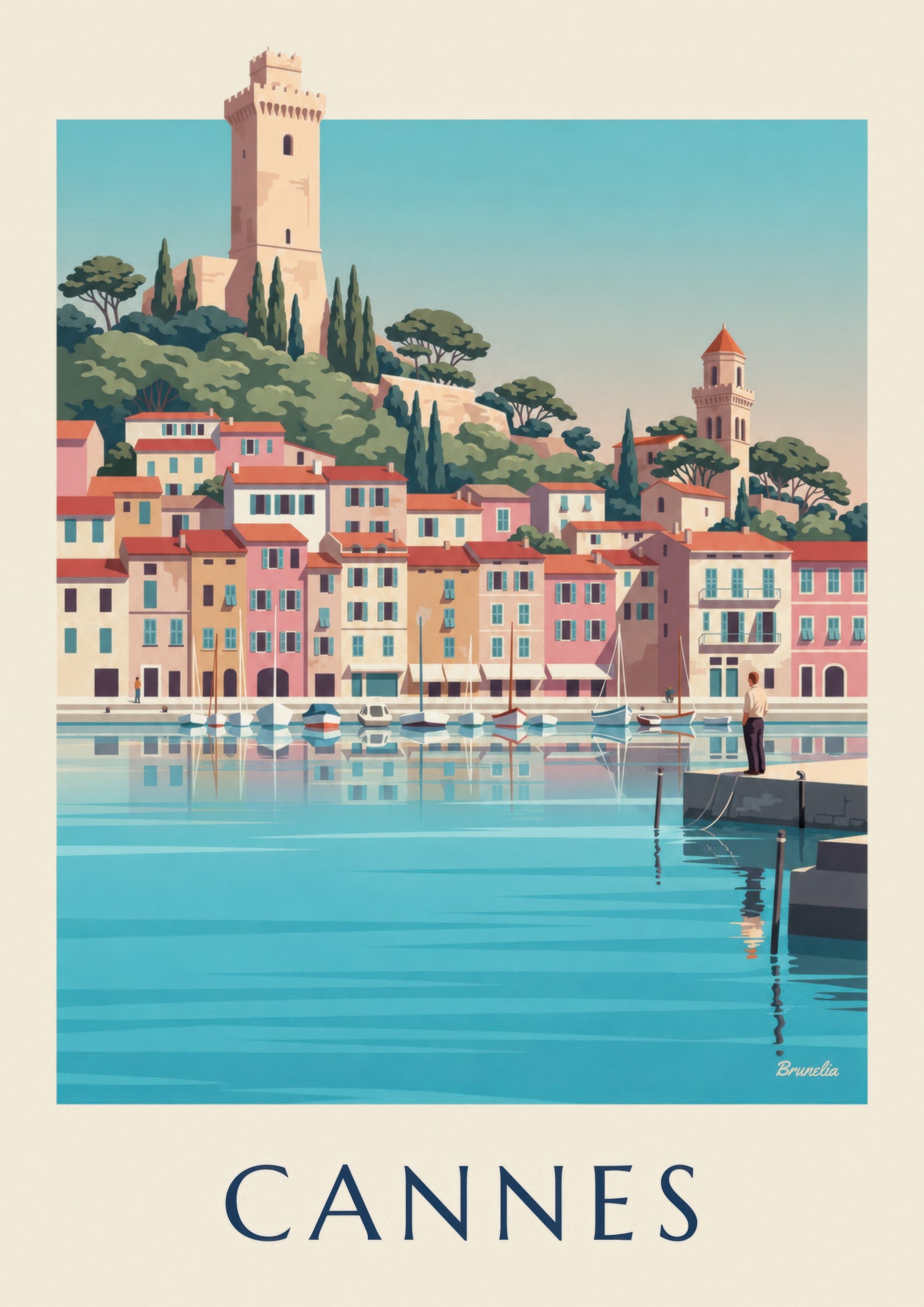 Affiche Vieux-Port de Cannes et Le Suquet: detail in close-up