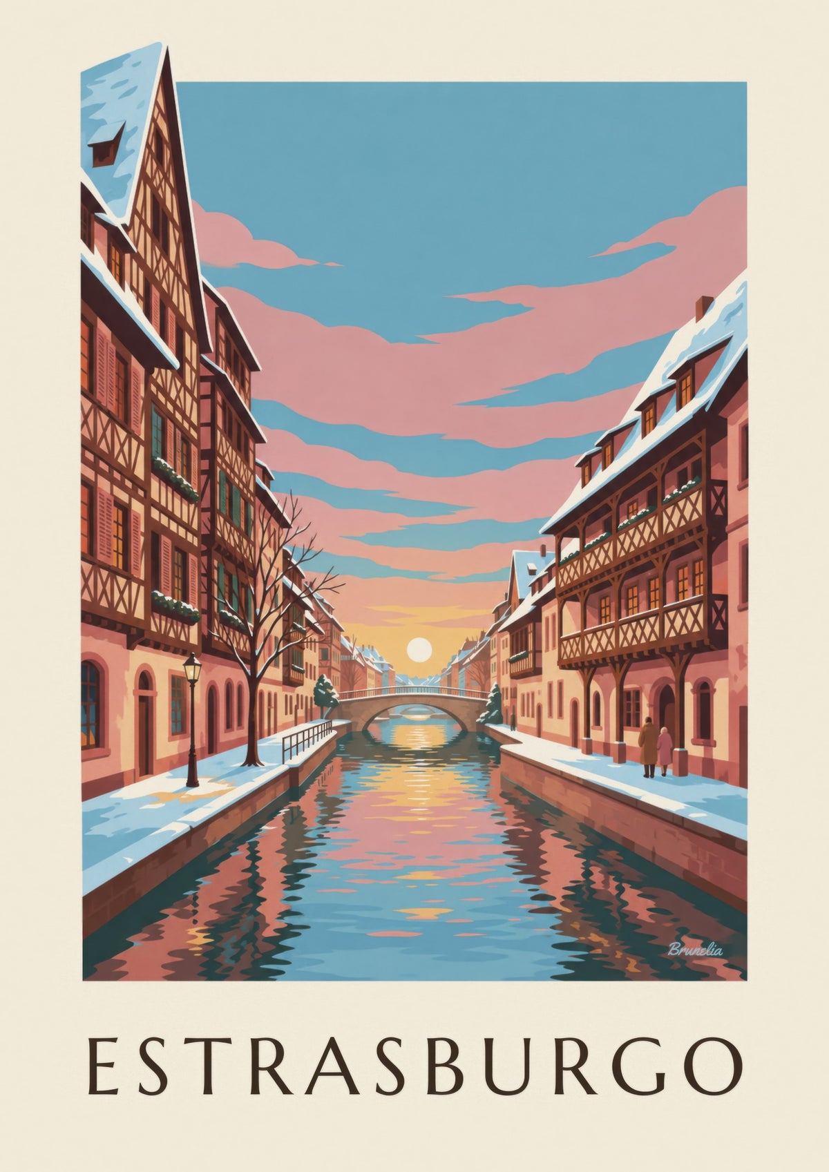 Poster Petite France in Straatsburg in de winter (titel ESTRASBURGO)