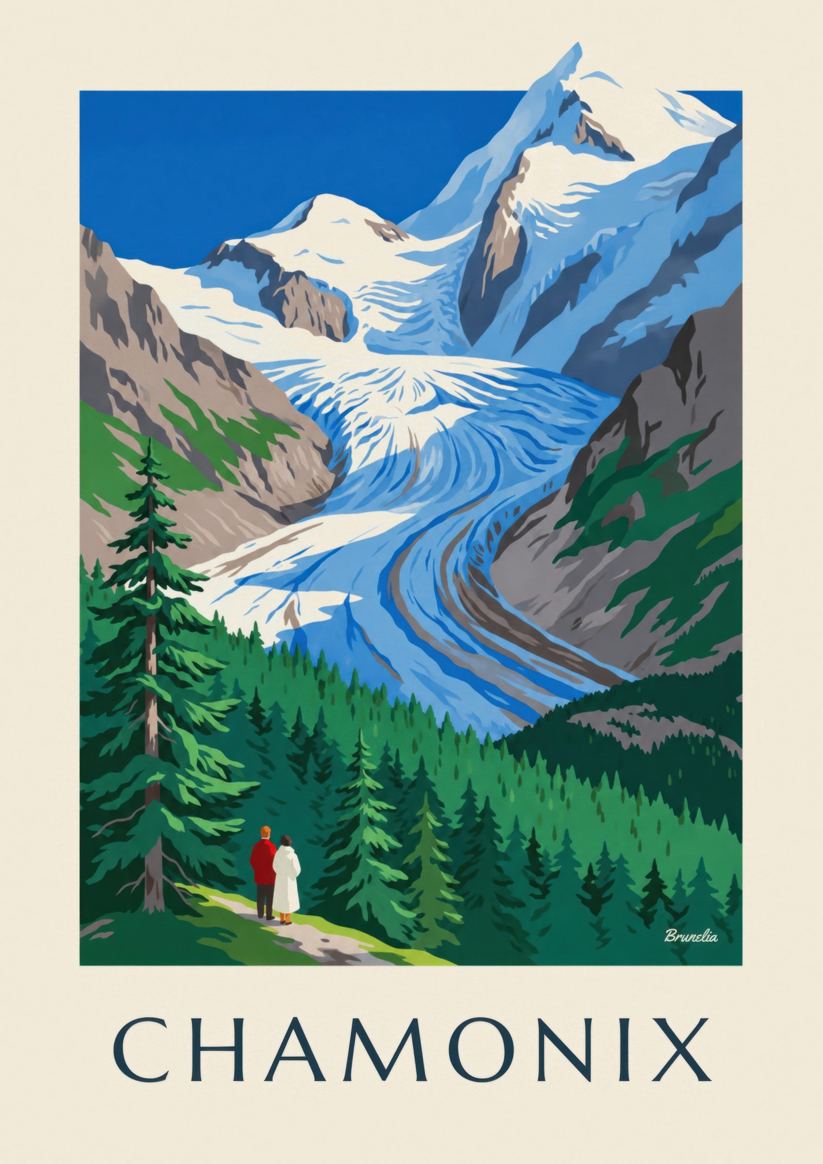 Poster Chamonix, Bossonsgletsjer en Mont Blanc: detail in close-up
