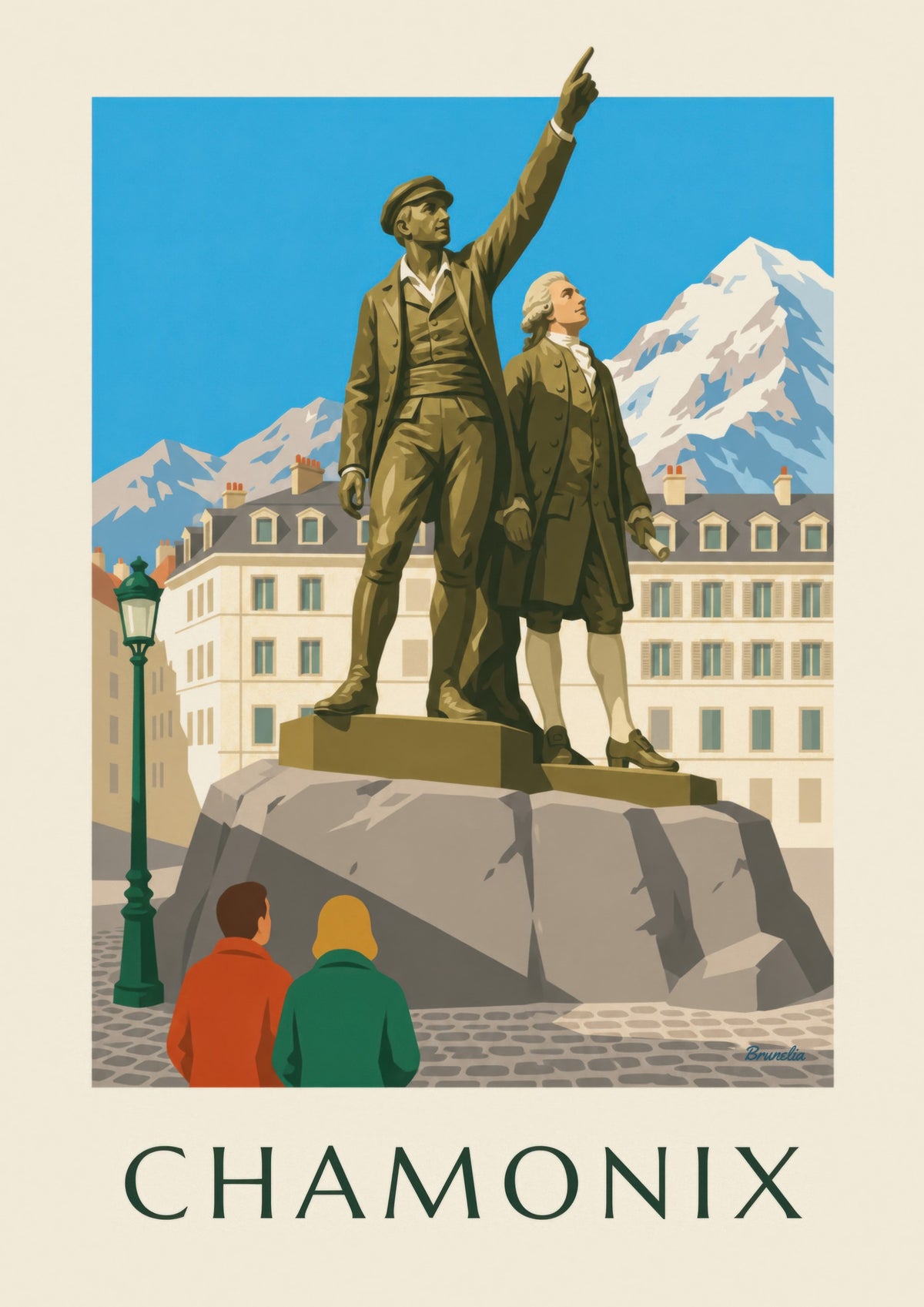 Poster standbeeld van Balmat en Saussure in Chamonix