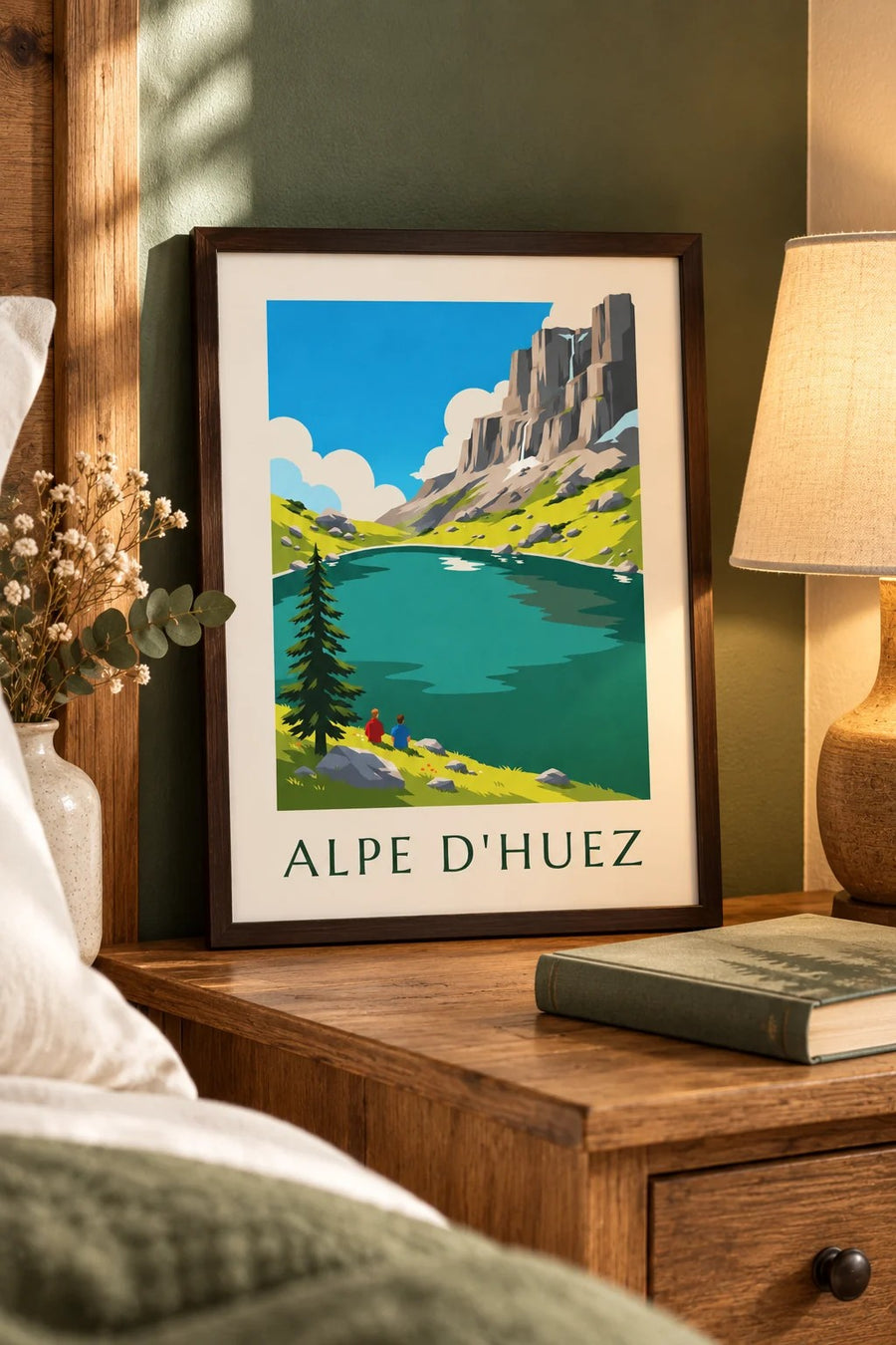 Affiche lac Besson à l'Alpe d'Huez en été : petit format A4 encadré