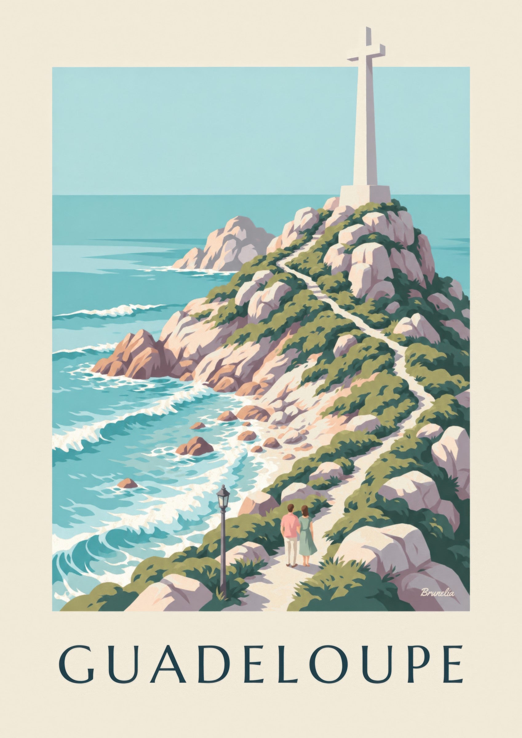 Poster Guadeloupe Pointe des Châteaux met kruis: detail in close-up