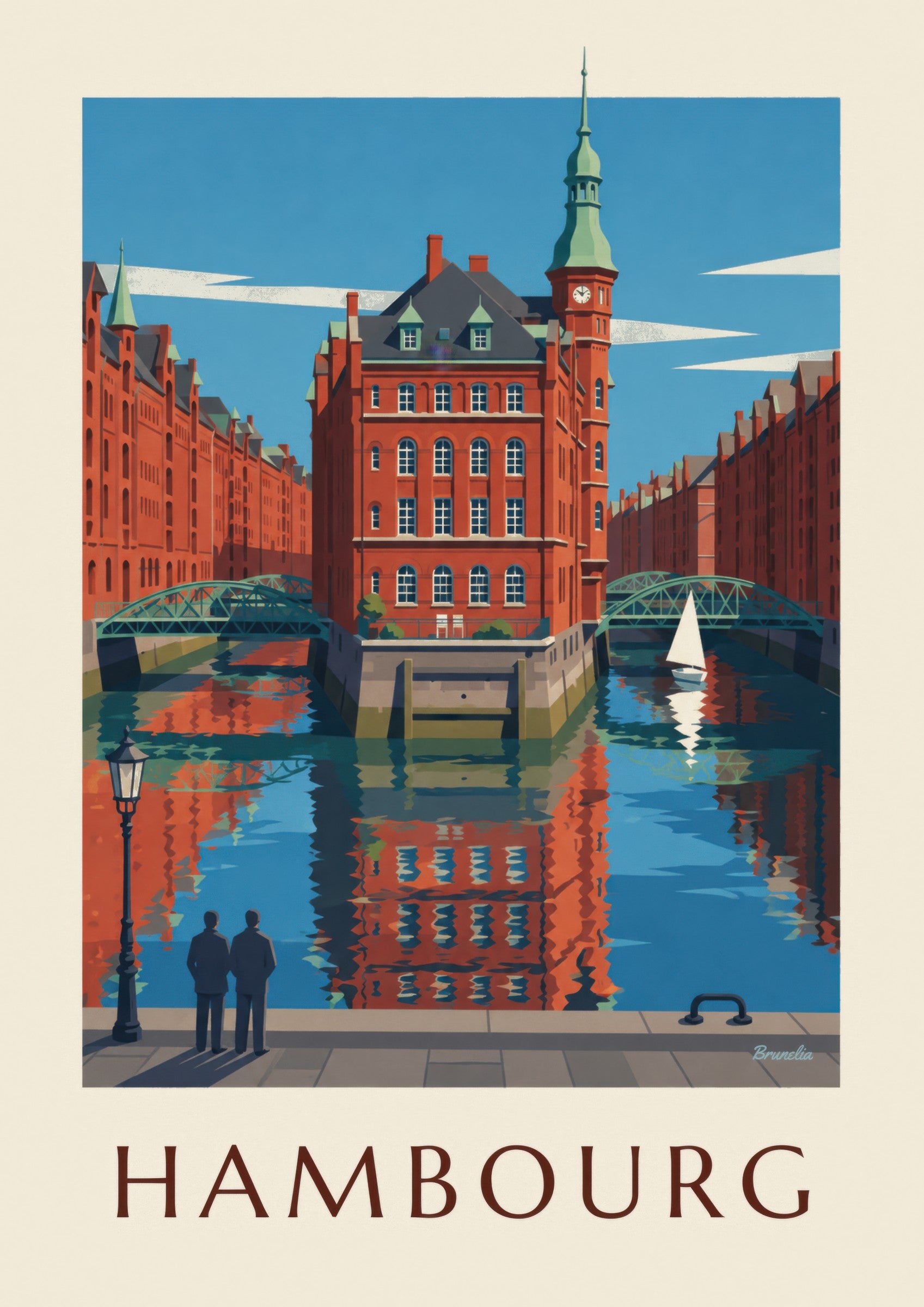 Affiche Speicherstadt de Hambourg, le Wasserschloss: detail in close-up