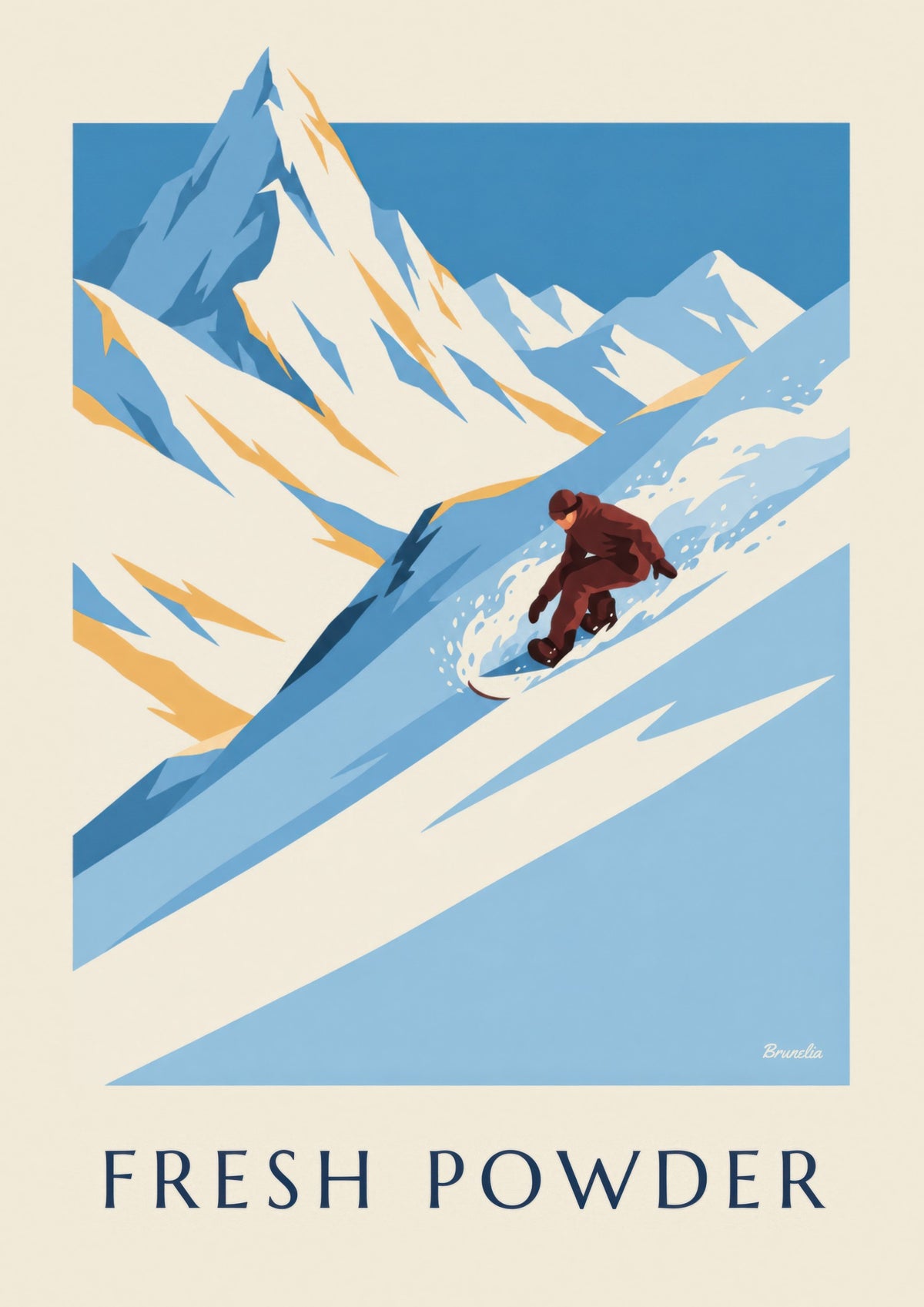 Affiche snowboard dans la poudreuse