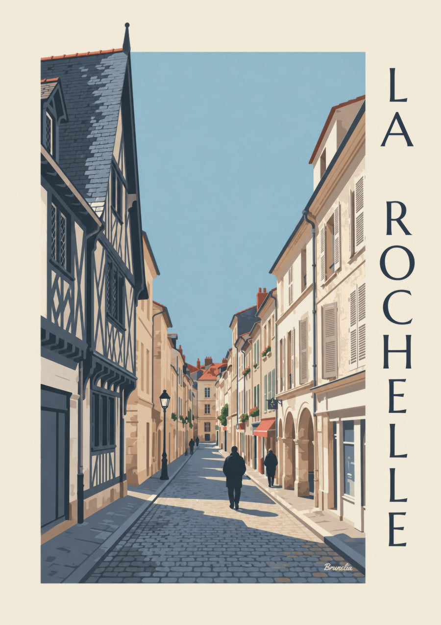 Poster van een vakwerkhuis in La Rochelle