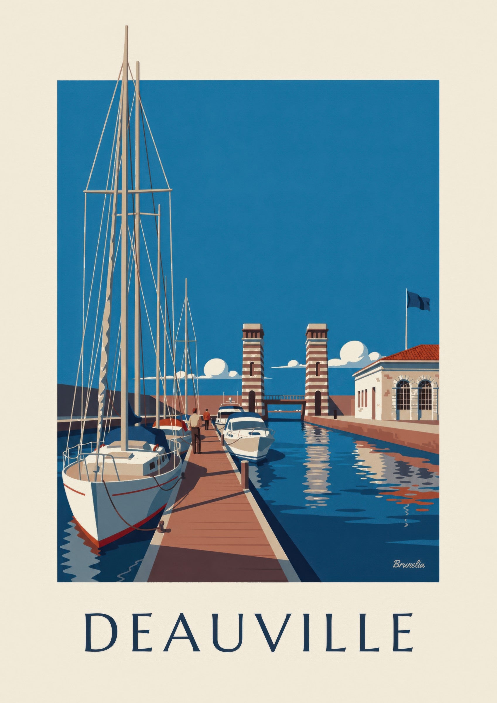 Affiche Port-Deauville marina et voiliers: detail in close-up
