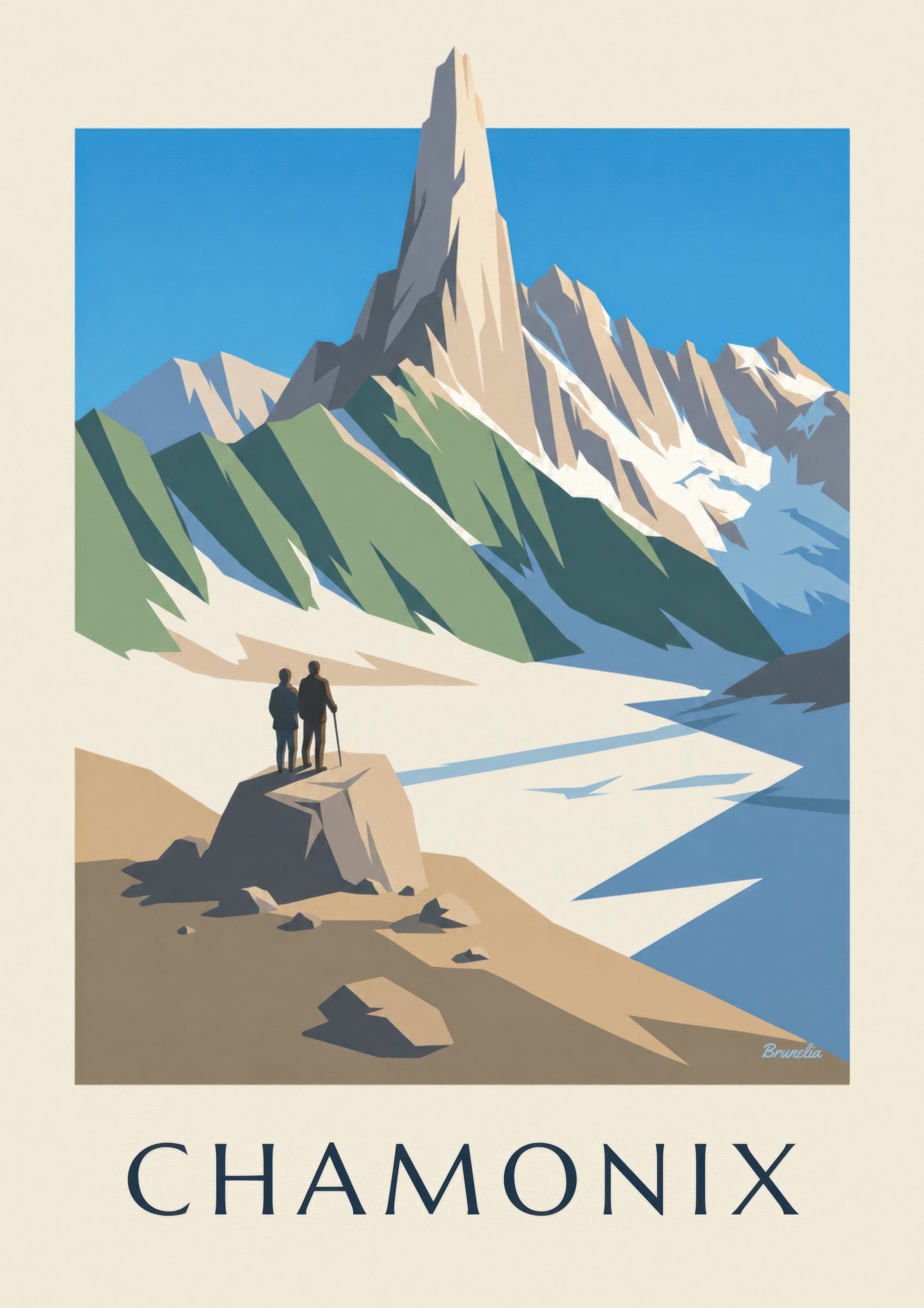 Poster Chamonix, de Aiguille du Dru: detail in close-up
