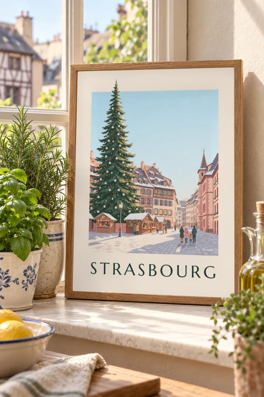 Affiche marché de Noël de Strasbourg : petit format A4 encadré