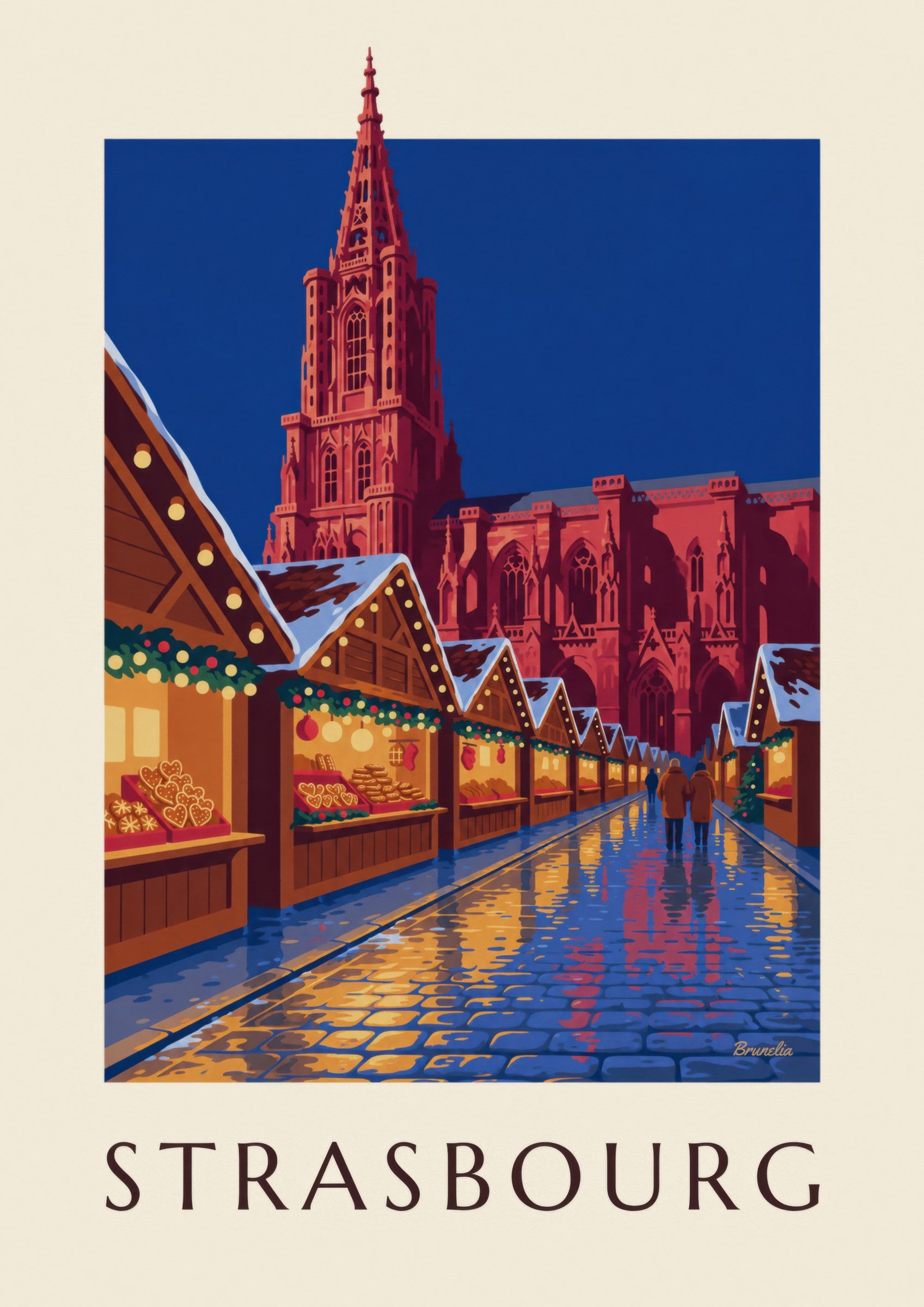 Poster kerstmarkt van Straatsburg bij nacht: detail in close-up