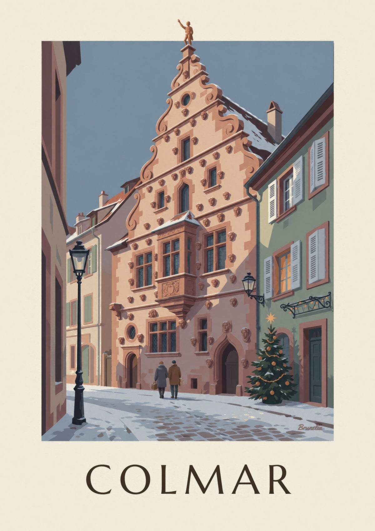 Poster Maison des Têtes in Colmar in de winter