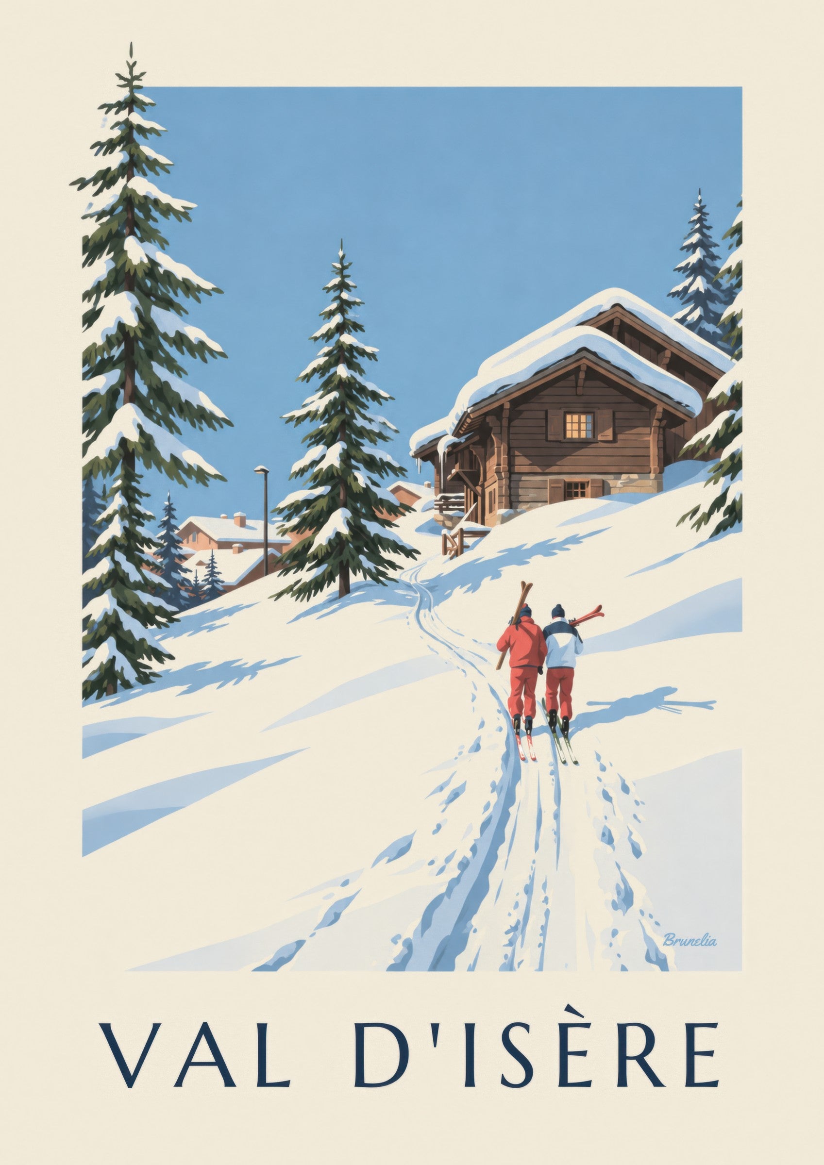 Poster Val d’Isère, skiërs in de sneeuw: detail in close-up
