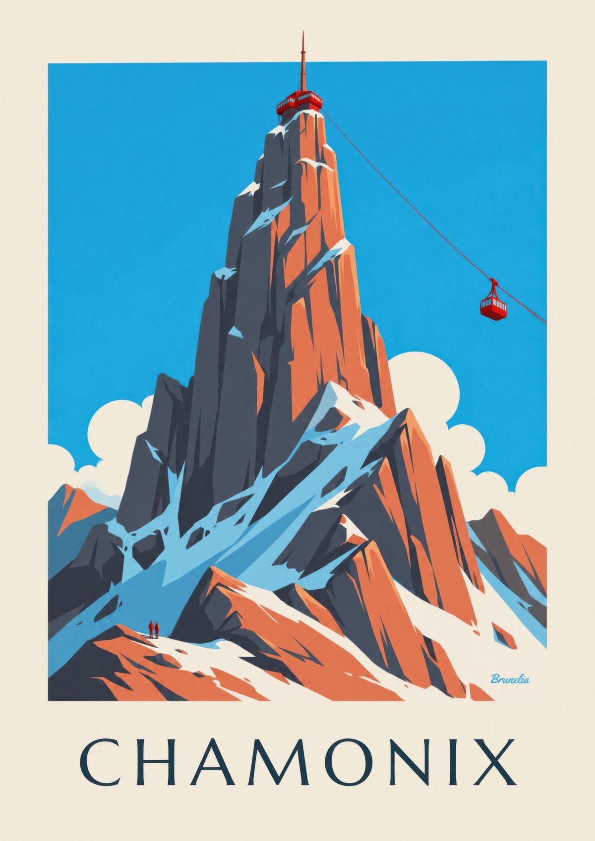 Poster Chamonix, Aiguille du Midi en kabelbaan
