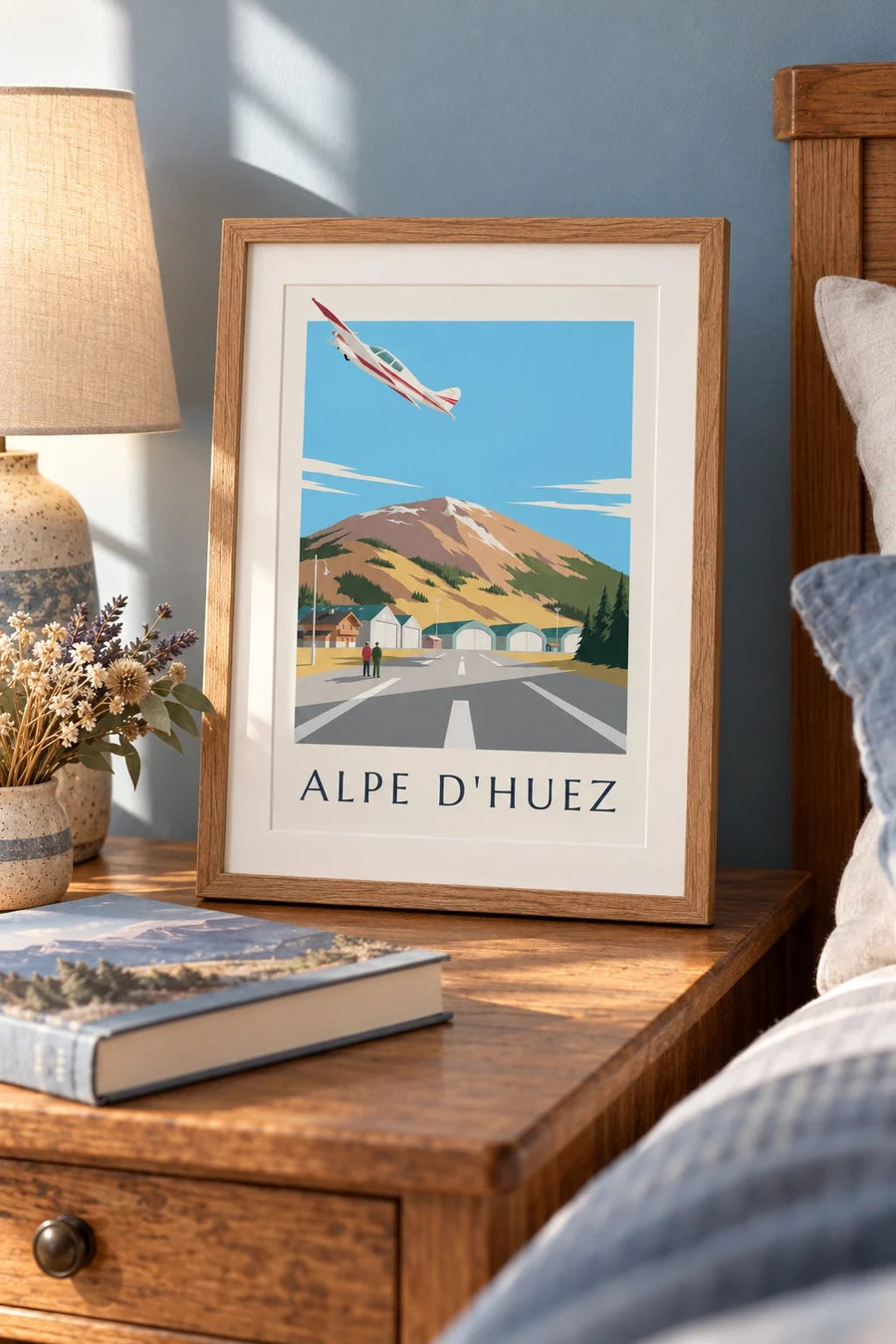 Poster vliegveld van Alpe d'Huez : klein A4-formaat, ingelijst