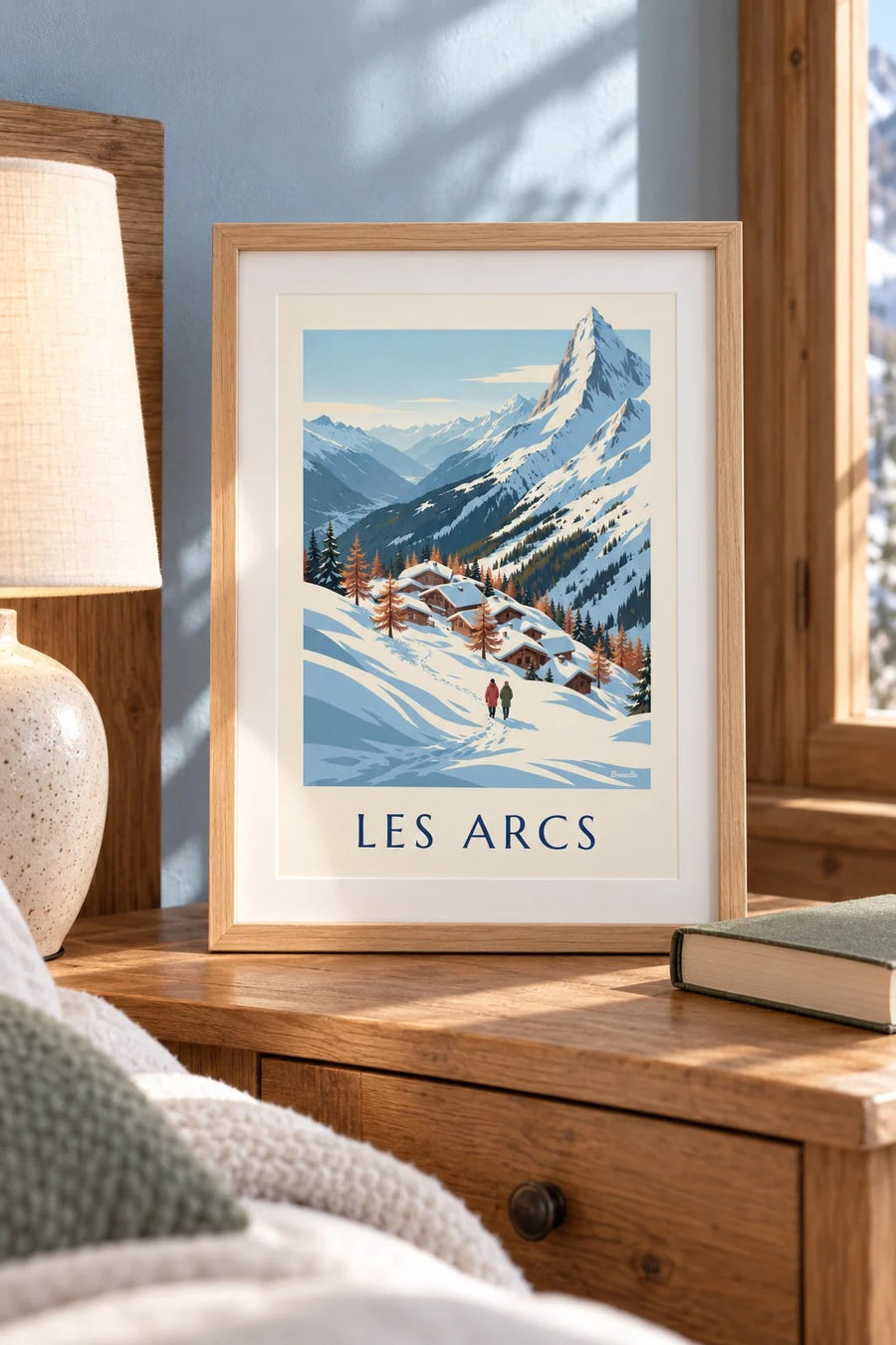 Poster Les Arcs, panorama over de Tarentaise : klein A4-formaat, ingelijst