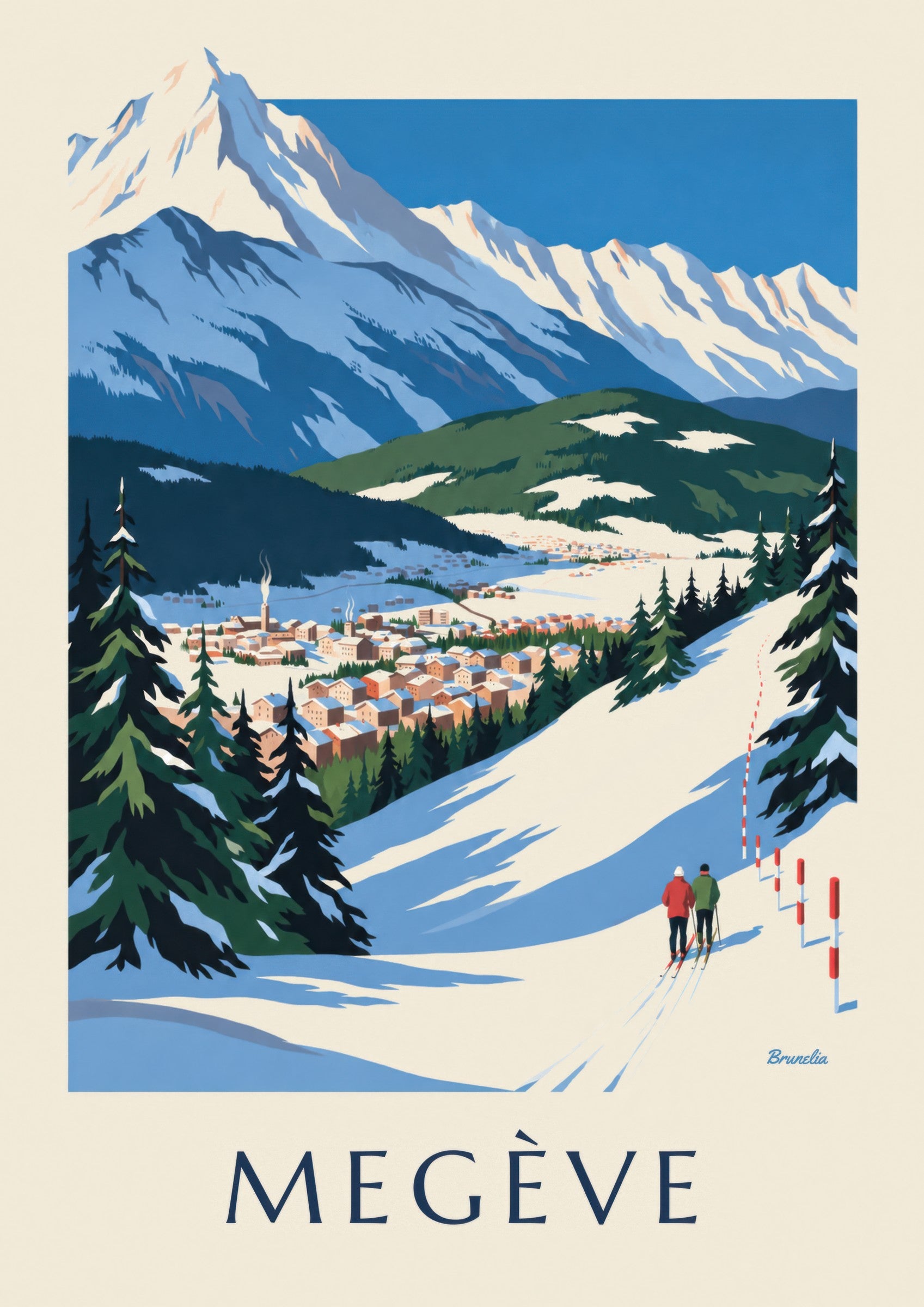 Poster Megève, de pistes met uitzicht op de Mont Blanc: detail in close-up
