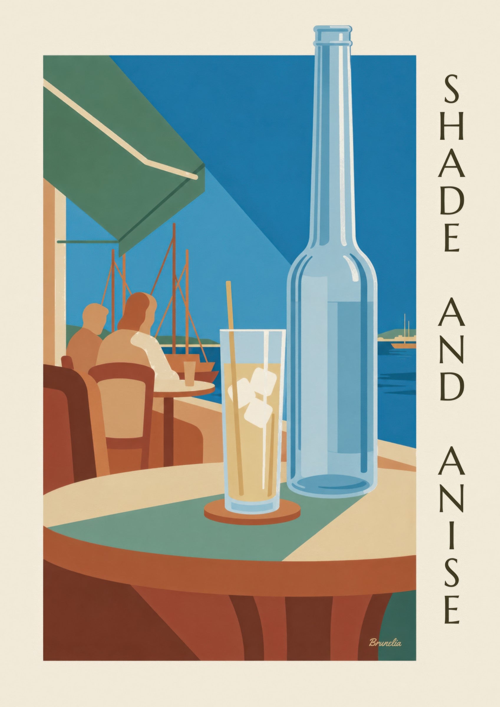 Affiche pastis et carafe d’eau au port: detail in close-up