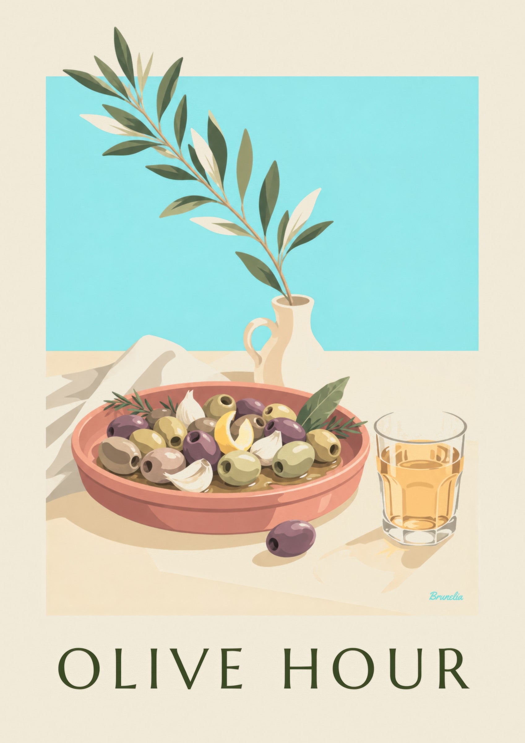 Affiche olives de Provence à l'apéritif: detail in close-up