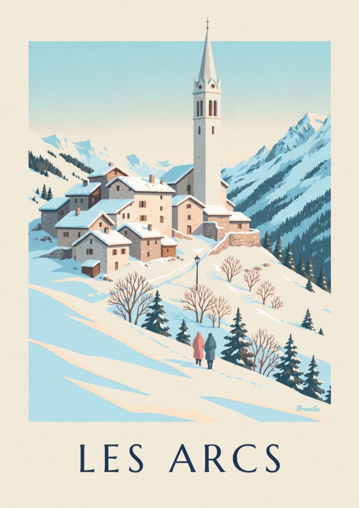 Poster Les Arcs, Villaroger in de sneeuw