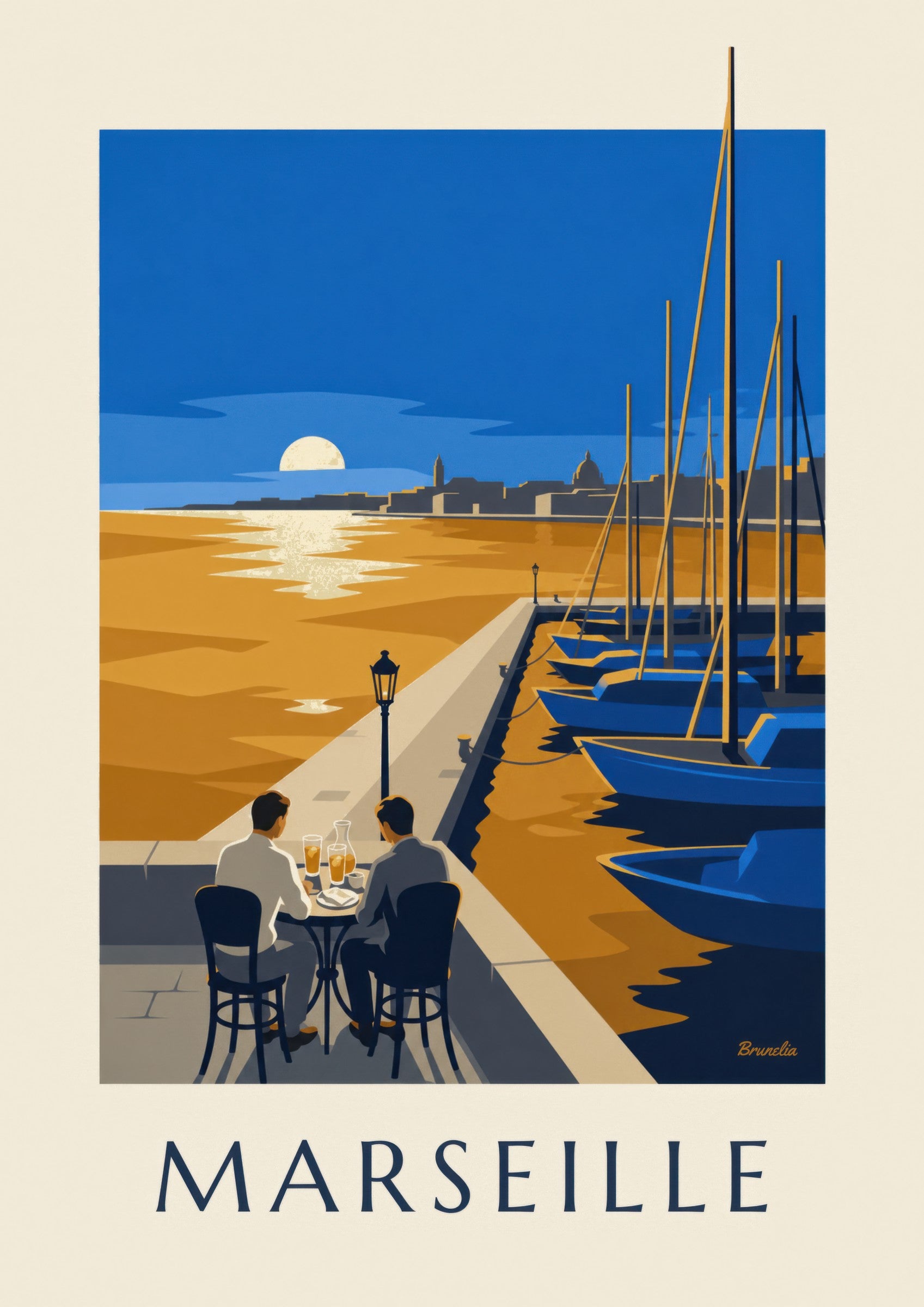 Affiche apéritif au coucher du soleil à Marseille: detail in close-up