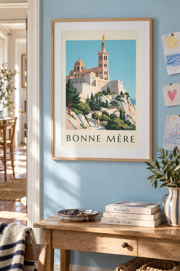 Poster basiliek Notre-Dame-de-la-Garde : ingelijst aan de muur