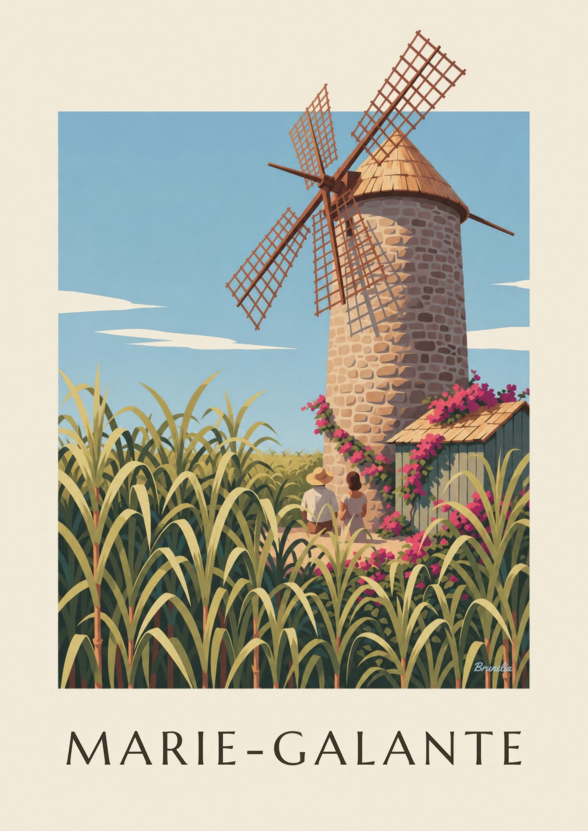 Poster Guadeloupe, molen van Bézard op Marie-Galante