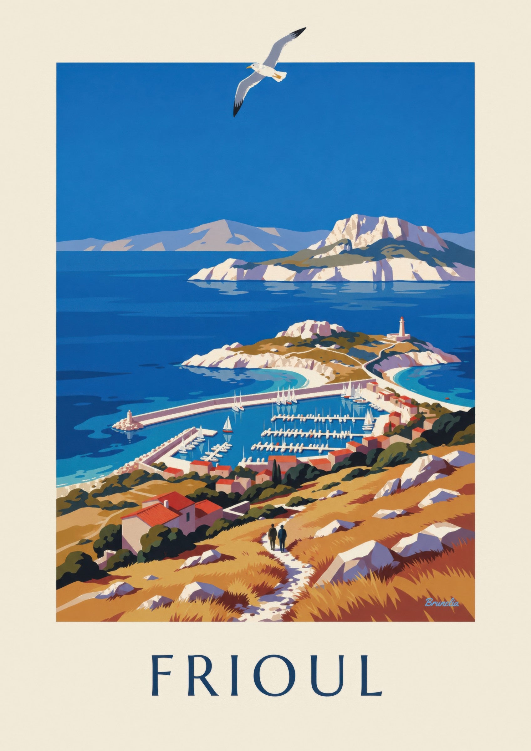 Affiche port des îles du Frioul à Marseille: detail in close-up
