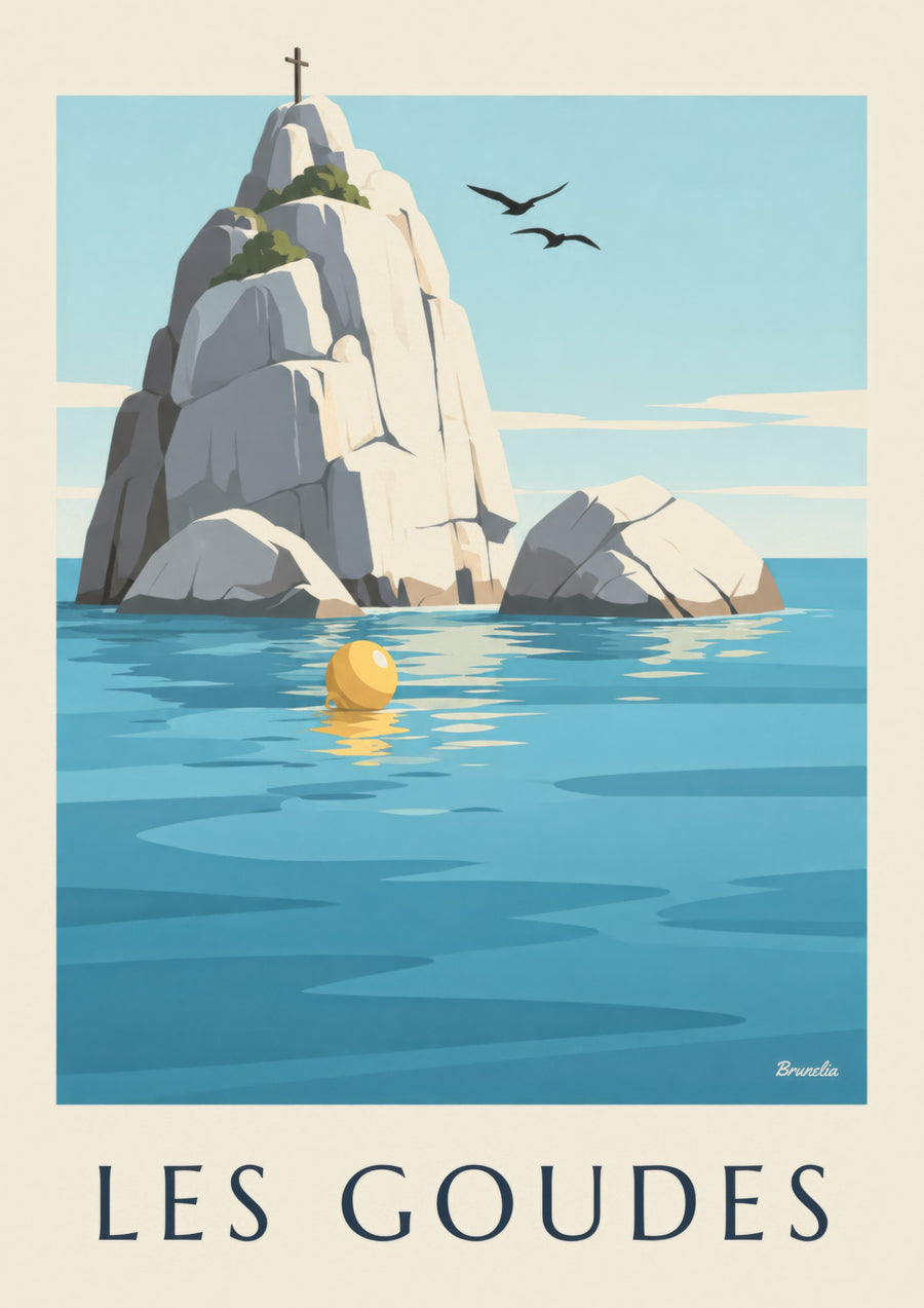 Poster van het eilandje Tiboulen de Maïre met zijn kruis