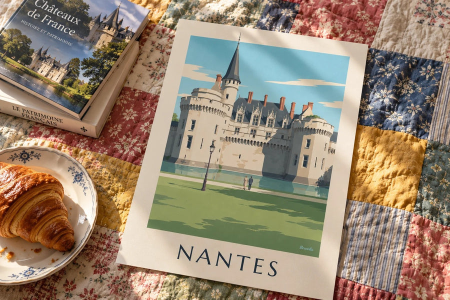Poster van het Château des ducs de Bretagne in Nantes : neergezet op een tafel